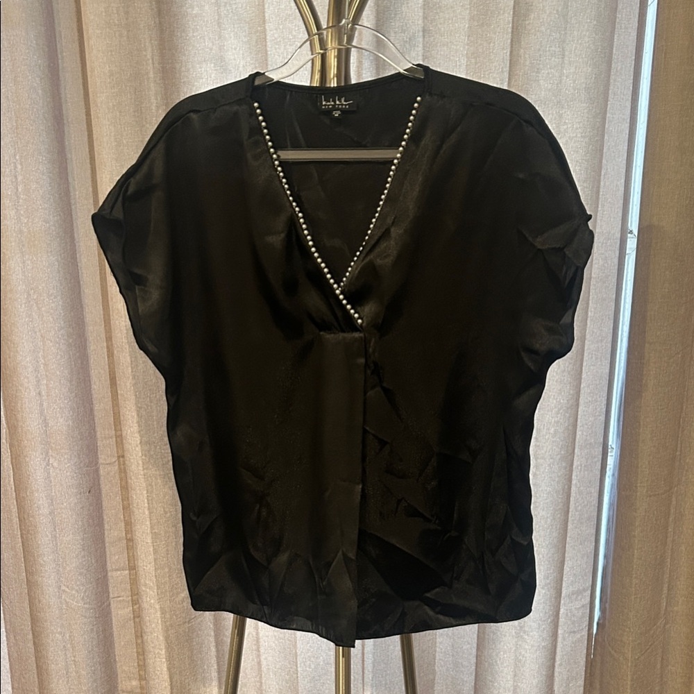 Nicole Miller Black Blouse with Pearl Accents